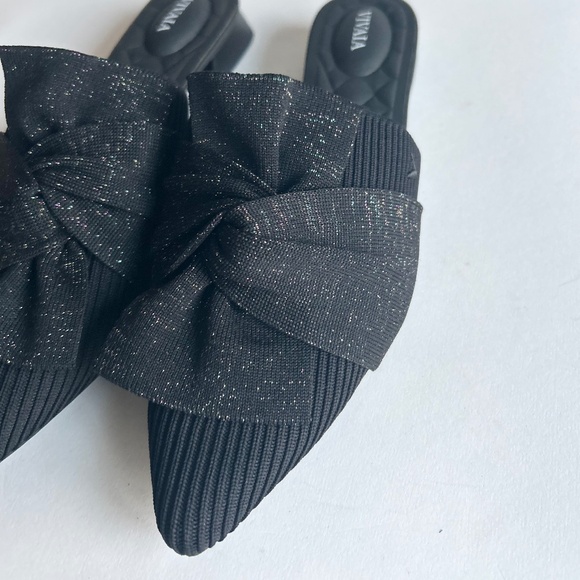 New Vivaia Black Textile Bow Point Toe Rubber Outsole Mules size EUR 39, US 8.5 - Picture 6 of 14